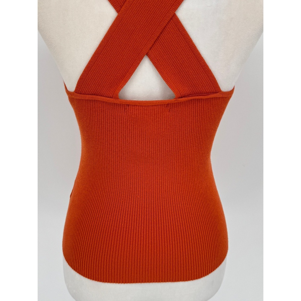 Anthropologie Halter Tank Top Medium Orange Ribbed Knit Criss Cross Keyhole NWT - Picture 6 of 11